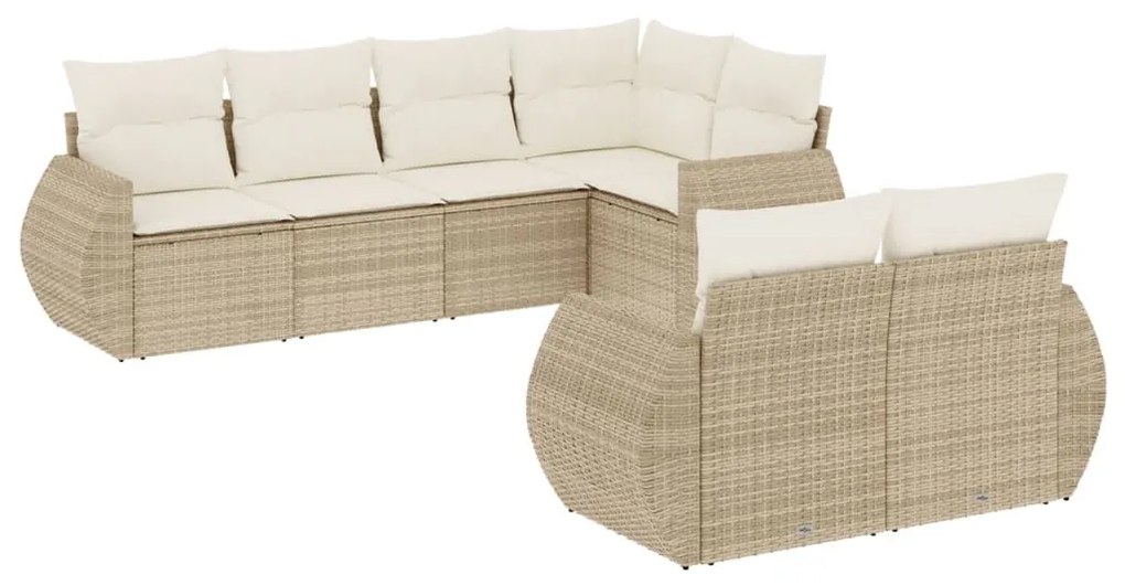 Set Divani da Giardino 7 pz con Cuscini Beige in Polyrattan