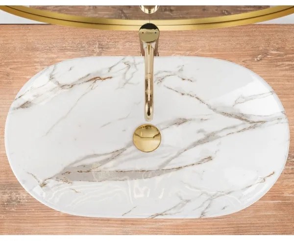 REA-U8597 - Lavabo da appoggio ROYAL 36x62 cm in ceramica, finitura effetto marmo