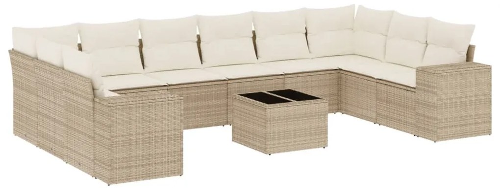 Set divani da giardino 11 pz con cuscini beige in polyrattan