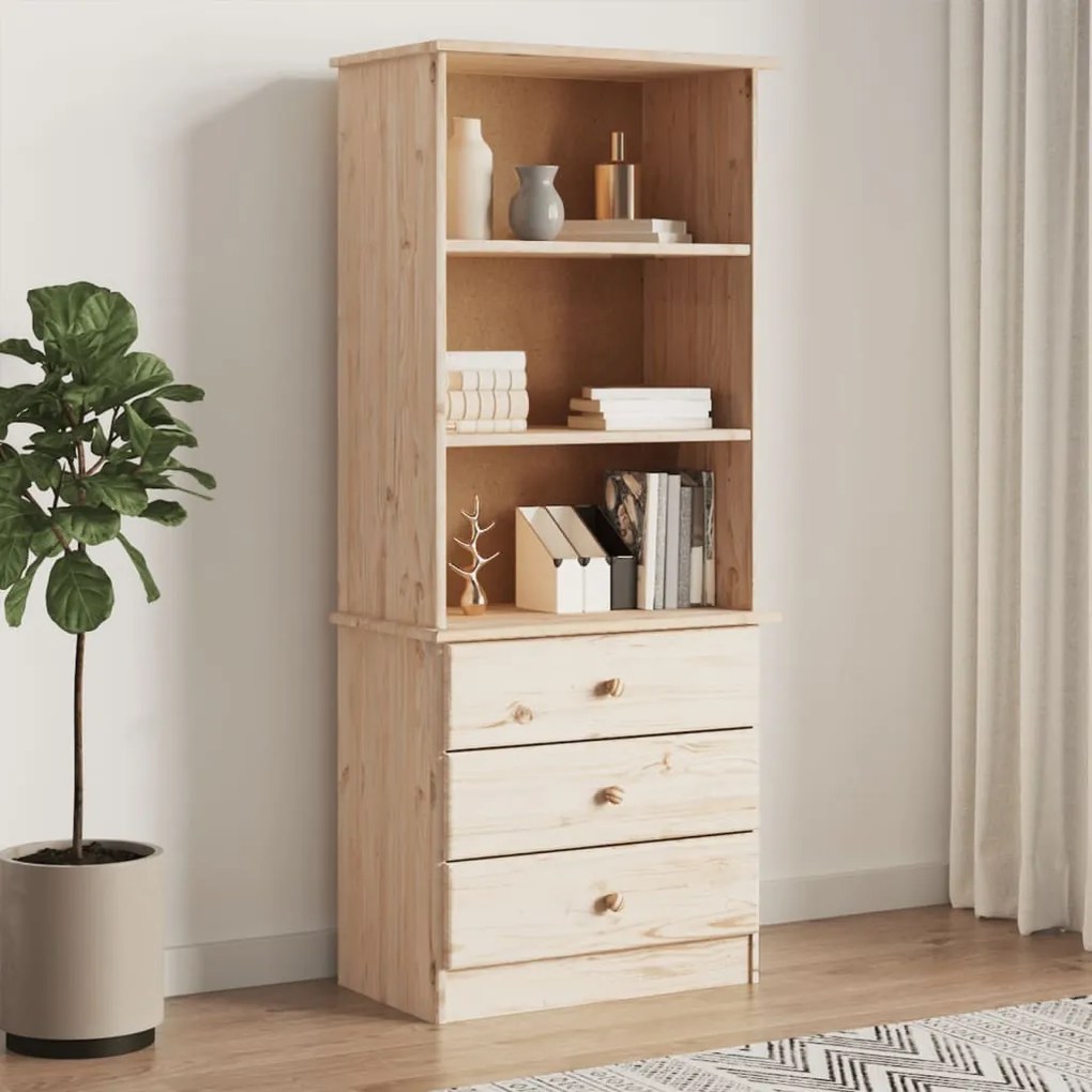 Libreria Con Cassetti Alta 60x35x142 Cm Legno Massello Di Pino /