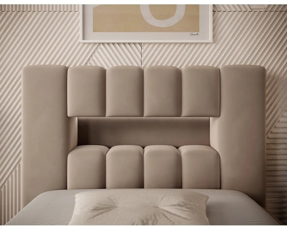 Letto singolo imbottito marrone chiaro con contenitore con rete inclusa 90x200 cm Lamica – ELTAP