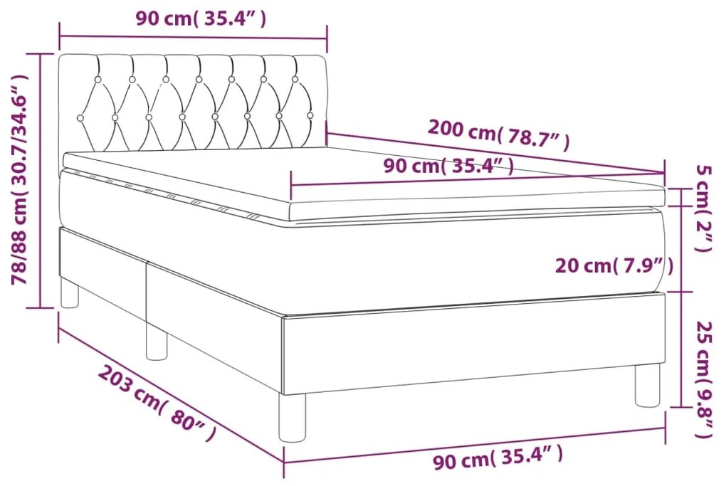 Letto a Molle con Materasso e LED Nero 90x200 cm in Tessuto