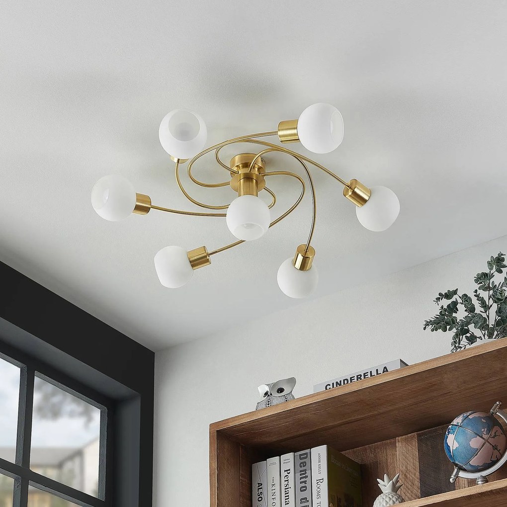 Plafoniera soffitto Ciala Lindby, dimmerabile, Ottone / Oro, Soggiorno / Sala da pranzo, Vetro, Moderno, Plafoniera