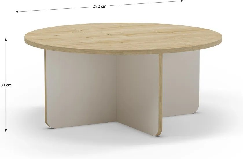 Tavolino da salotto rotondo color crema/di colore naturale con piano effetto rovere ø 80 cm Hillary – Marckeric
