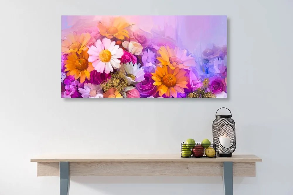 Stampa su tela – Dipinto a olio di fiori colorati