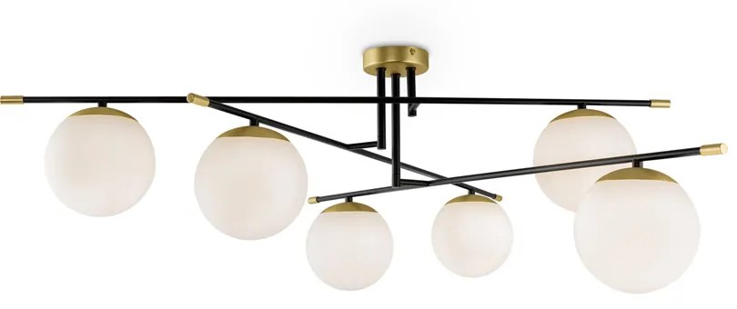 Lampadario Contemporaneo Nostalgia Metallo Oro Opaco 6 Luci Diffusori Bianchi