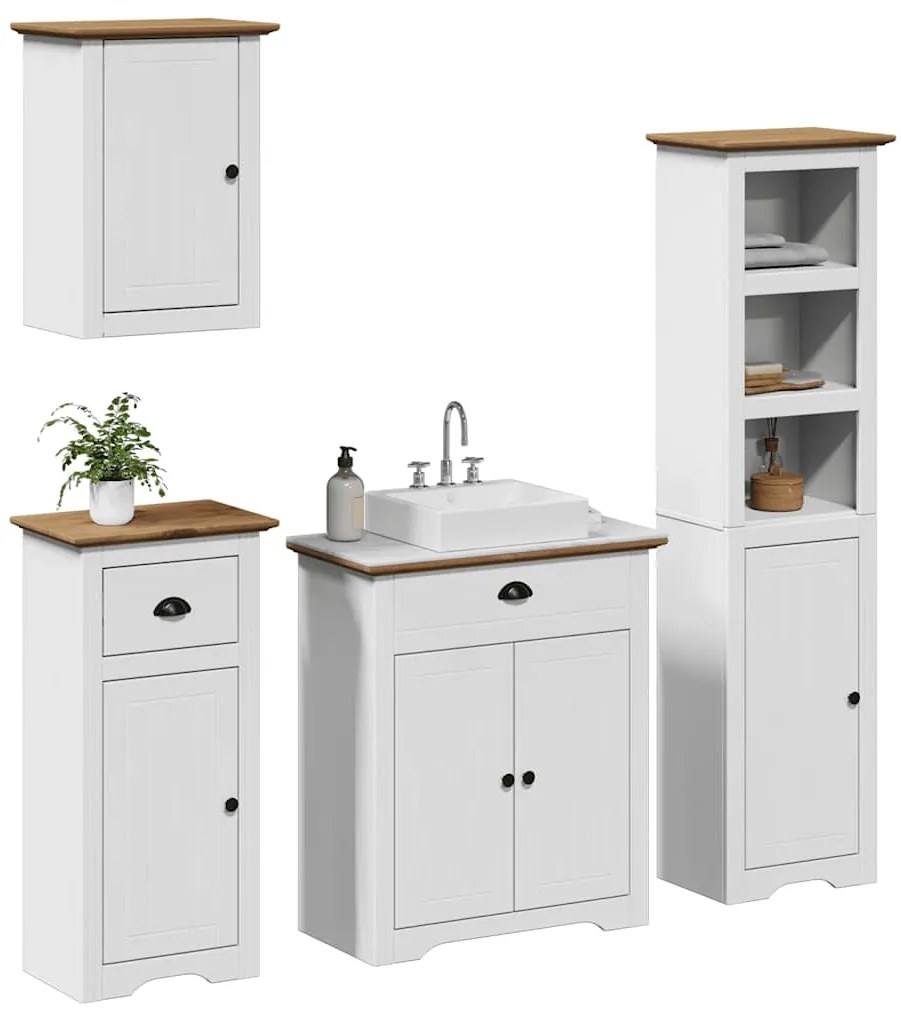 Set Mobili Da Bagno 4 Pz Bodo Bianco İn Legno Massello Di Pino /