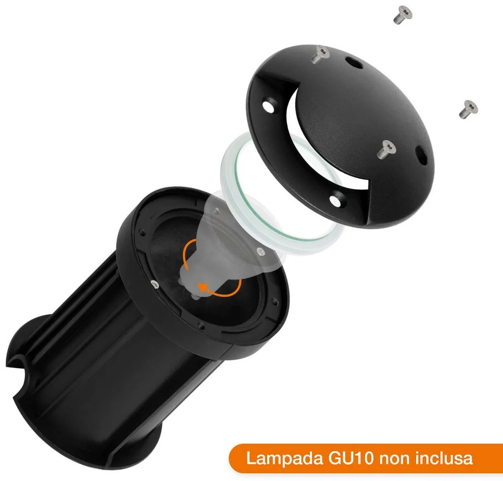 Faretto Carrabile Monodirezione GU10 IP67 - NERO con doppio pressacavo