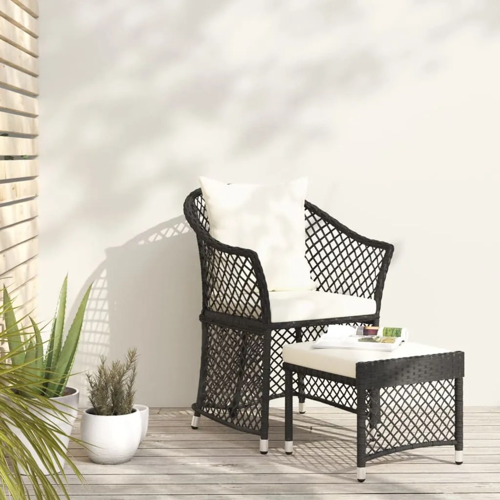 Set Da Giardino 2 Pz Con Cuscini Nero İn Polyrattan /