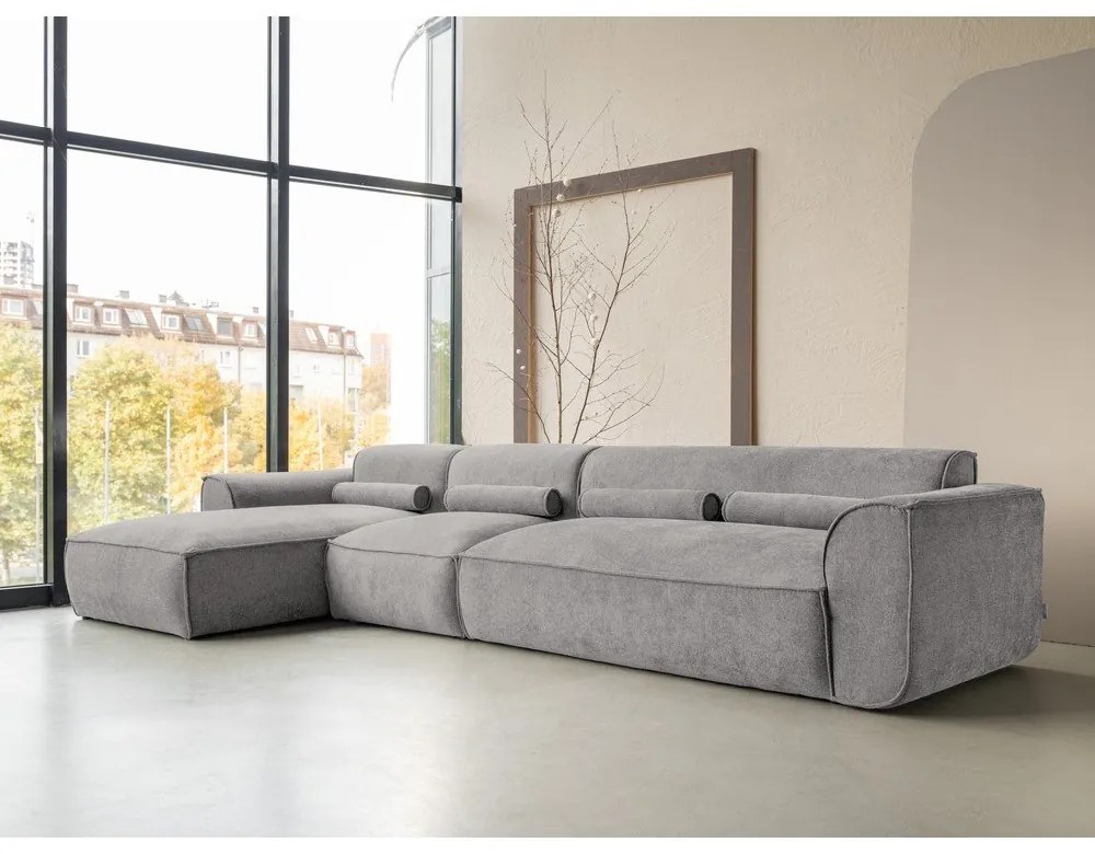 Divano angolare componibile in grigio chiaro (con penisola a sinistra) Flex Felix – Miuform