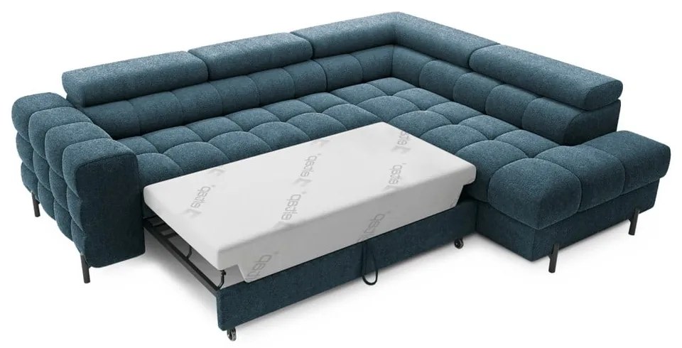 Divano angolare blu allungabile/con contenitore (con penisola a destra/a L) con rivestimento in bouclé Ferucce – ELTAP