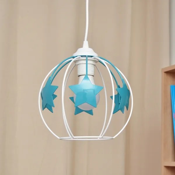 Lampadario a sospensione per bambini STARS 1xE27/15W/230V turchese/bianco