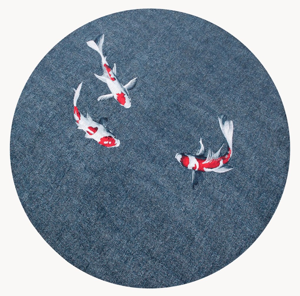 Tappeto rotondo jacquard lavabile da interno-esterno Koi