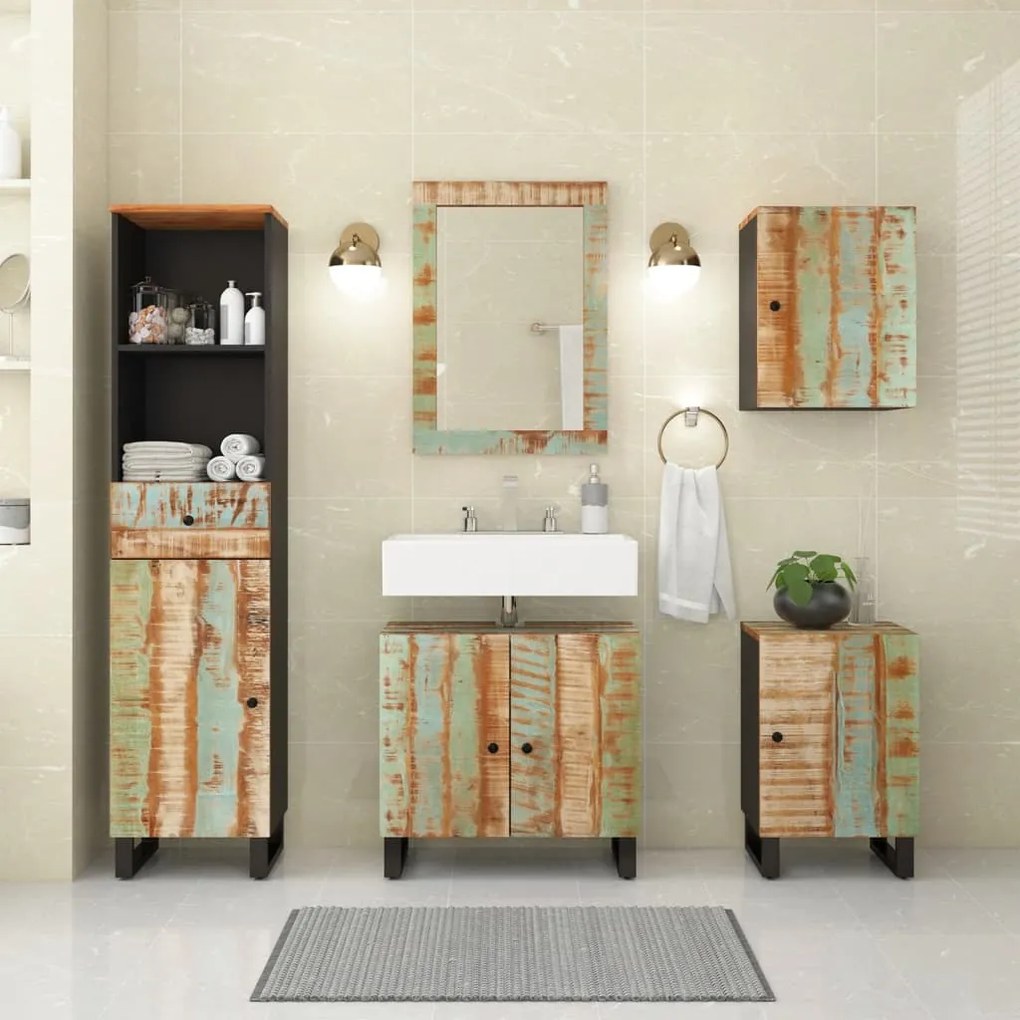 Set mobili da bagno 5 pz in legno massello di recupero