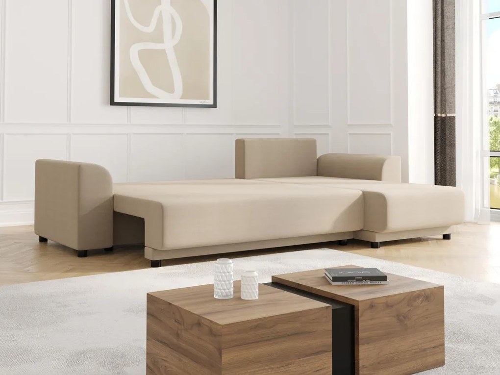 Divano letto angolare e reversibile in Tessuto Beige - NESSARO