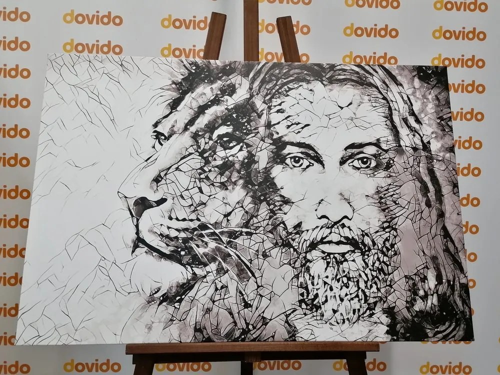 Quadro su tela – Onnipotente con leone in bianco e nero