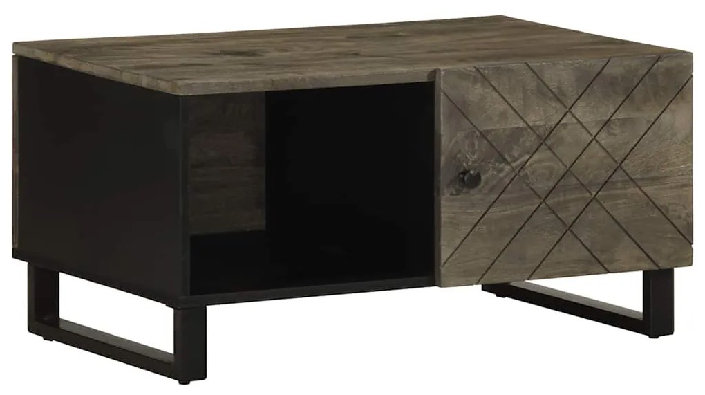 Tavolino Da Salotto Nero 80x50x40 Cm İn Legno Massello Di Mango /