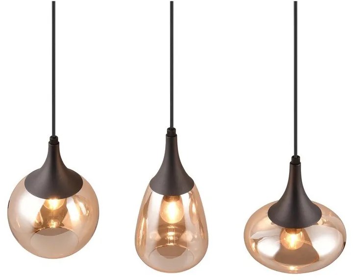 Lampada a sospensione nero-arancio con paralume in vetro Lumina - Trio