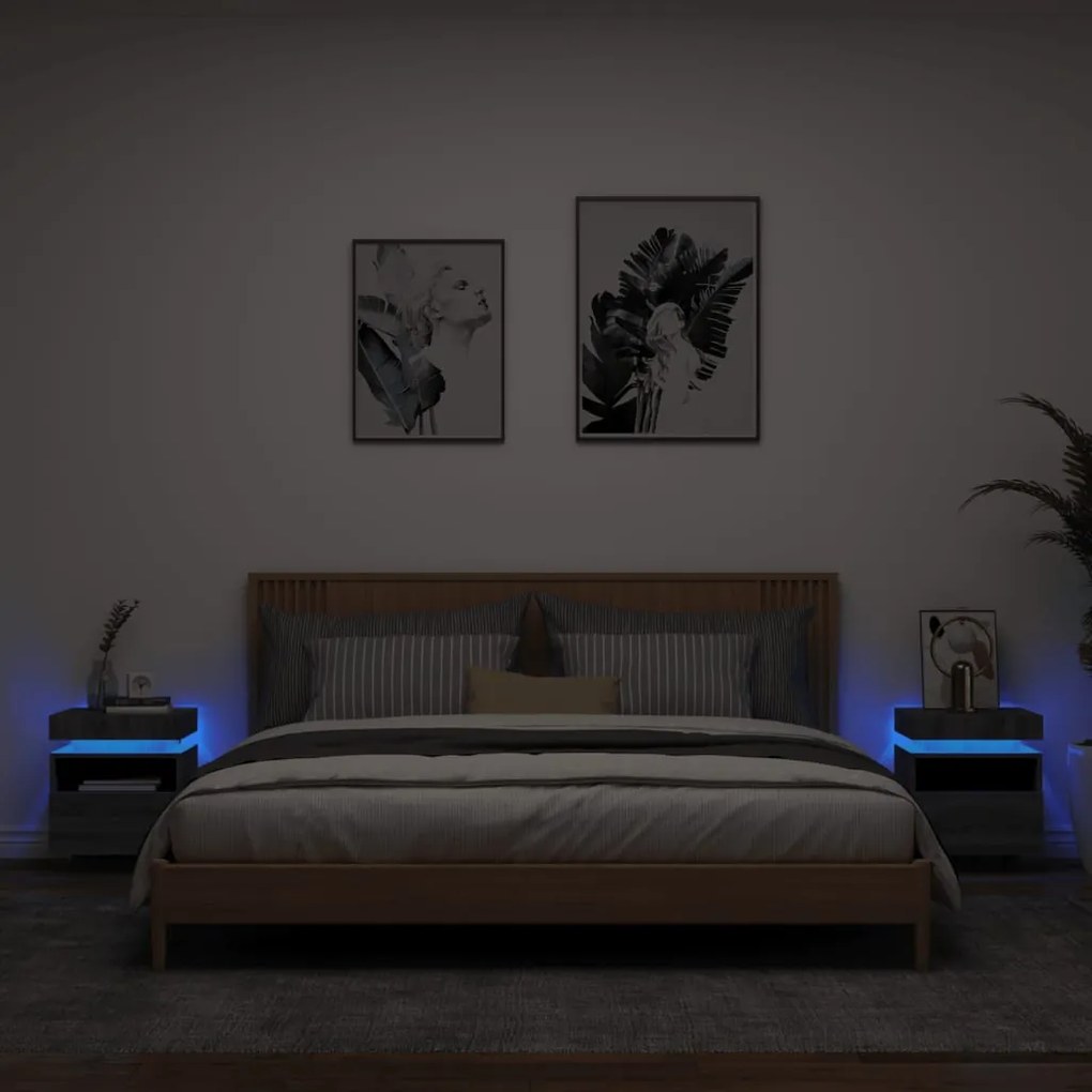 Comodini con luci led 2pz grigio sonoma 40x39x48,5 cm