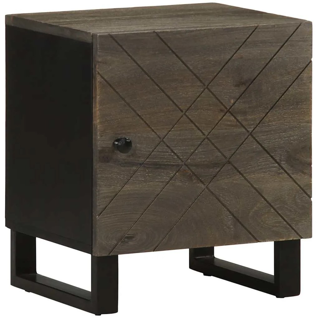 Comodino Nero 40x33x46 Cm İn Legno Massello Di Mango /