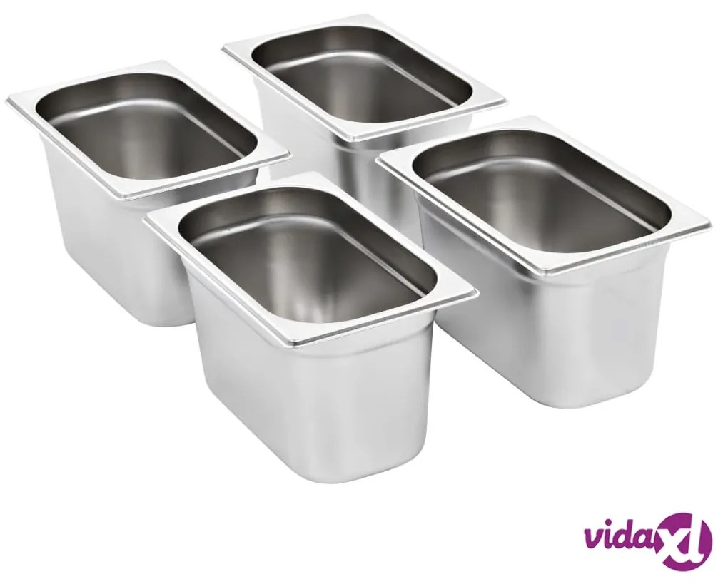 vidaXL Contenitori Gastronorm 4 pz GN 1/4 150 mm in Acciaio Inox