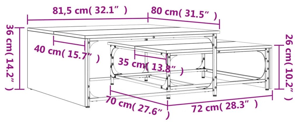 Tavolini Impilabili 2pz Neri in Legno Multistrato e Metallo