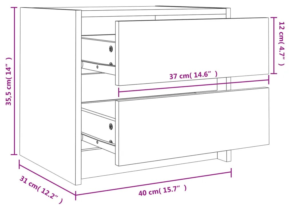 Comodini 2 pz Bianchi 40x31x35,5 cm in Legno Massello di Pino