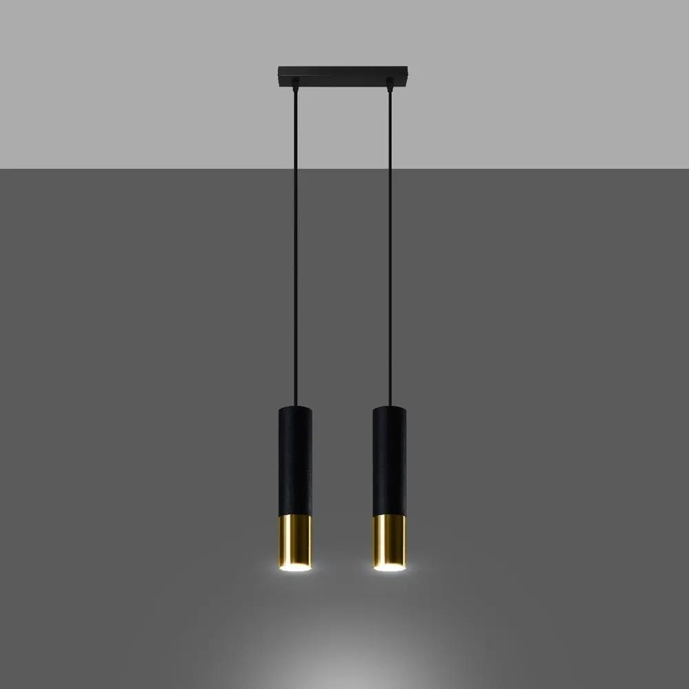 Lampada a sospensione con paralume in metallo nero-oro 30x6 cm Longbot - Nice Lamps