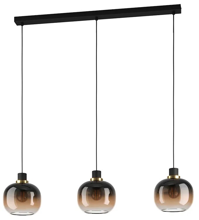 Lampadario Contemporaneo Oilella 3 Luci Acciaio Nero E Ottone Diffusore Marrone