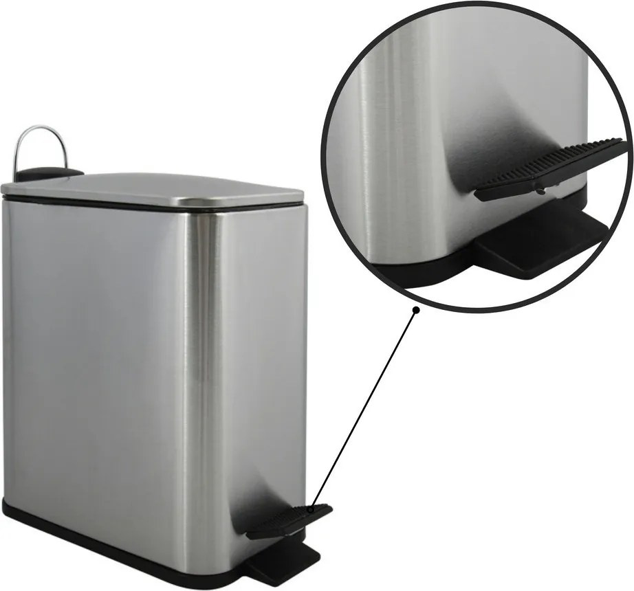 Cestino per la spazzatura color argento opaco in acciaio con pedale 5 l Erik – Spirella