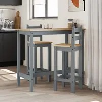 Set da Bar 3 pz Grigio in Legno Massello di Pino 4005691