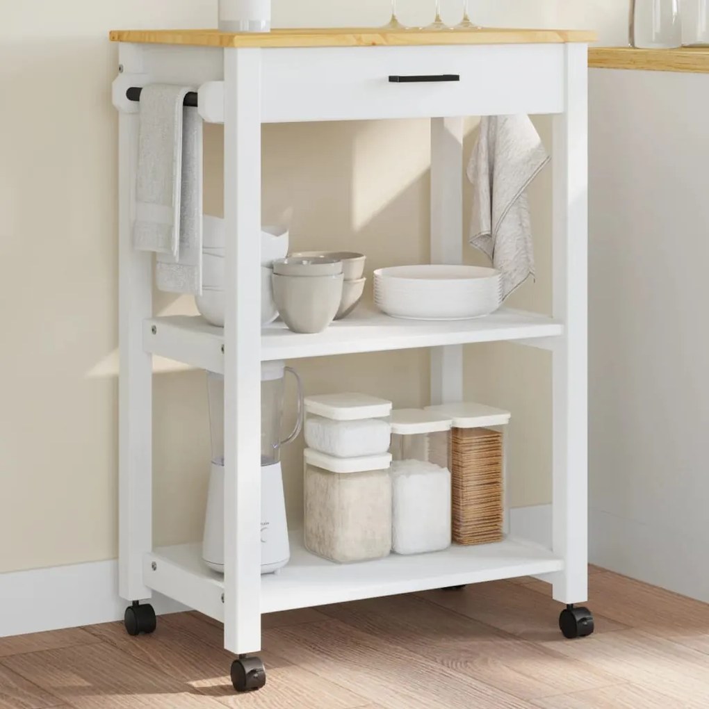 Carrello Da Cucina Monza 60x40x90 Cm İn Legno Massello Di Pino /