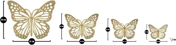 Set 4 farfalle da muro di diverse dimensioni Butterflies oro