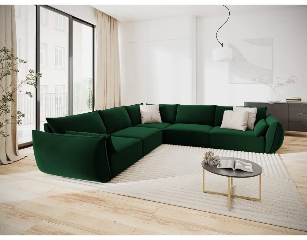 Divano angolare verde scuro con rivestimento in velluto Vanda – Mazzini Sofas