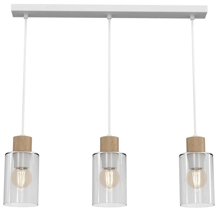 Lampadario a sospensione con filo MADERA 3xE27/60W/230V bianco/legno