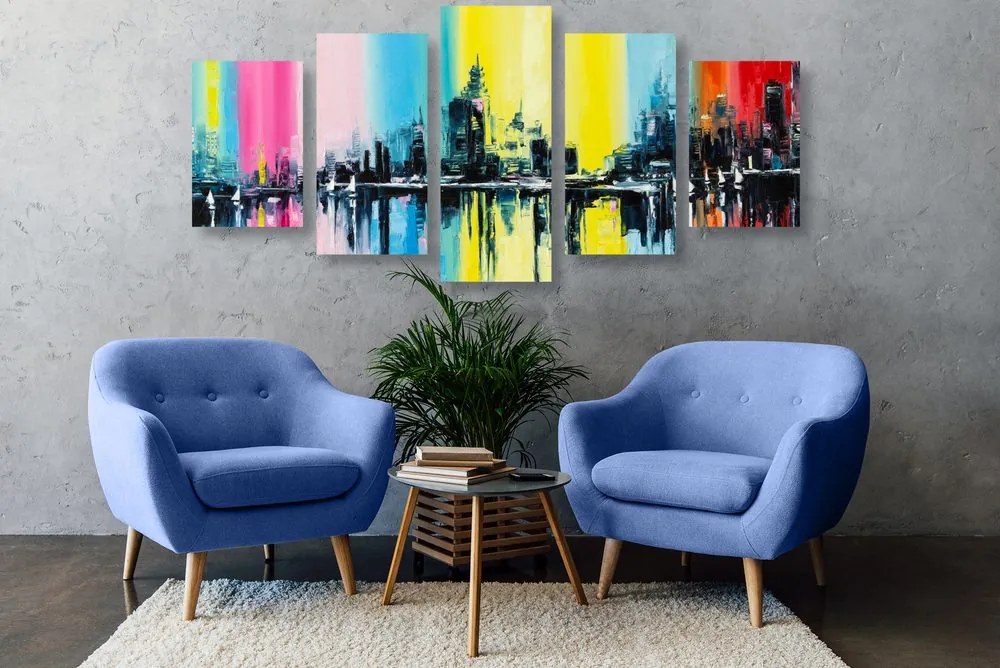 Quadri 5 pezzi – Pittura a olio della città