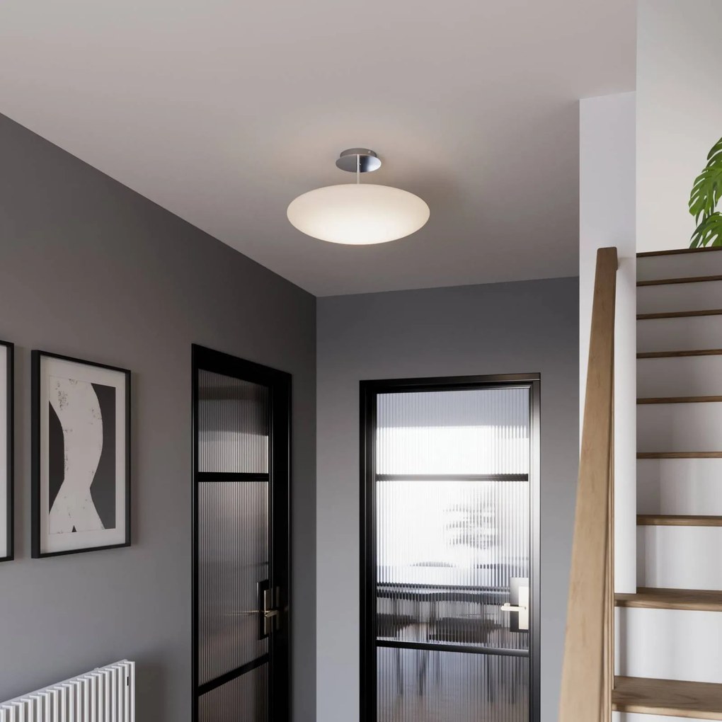 Lindby Plafoniera LED Gunda, bianco, vetro, Ø 48 cm, dimmerabile
