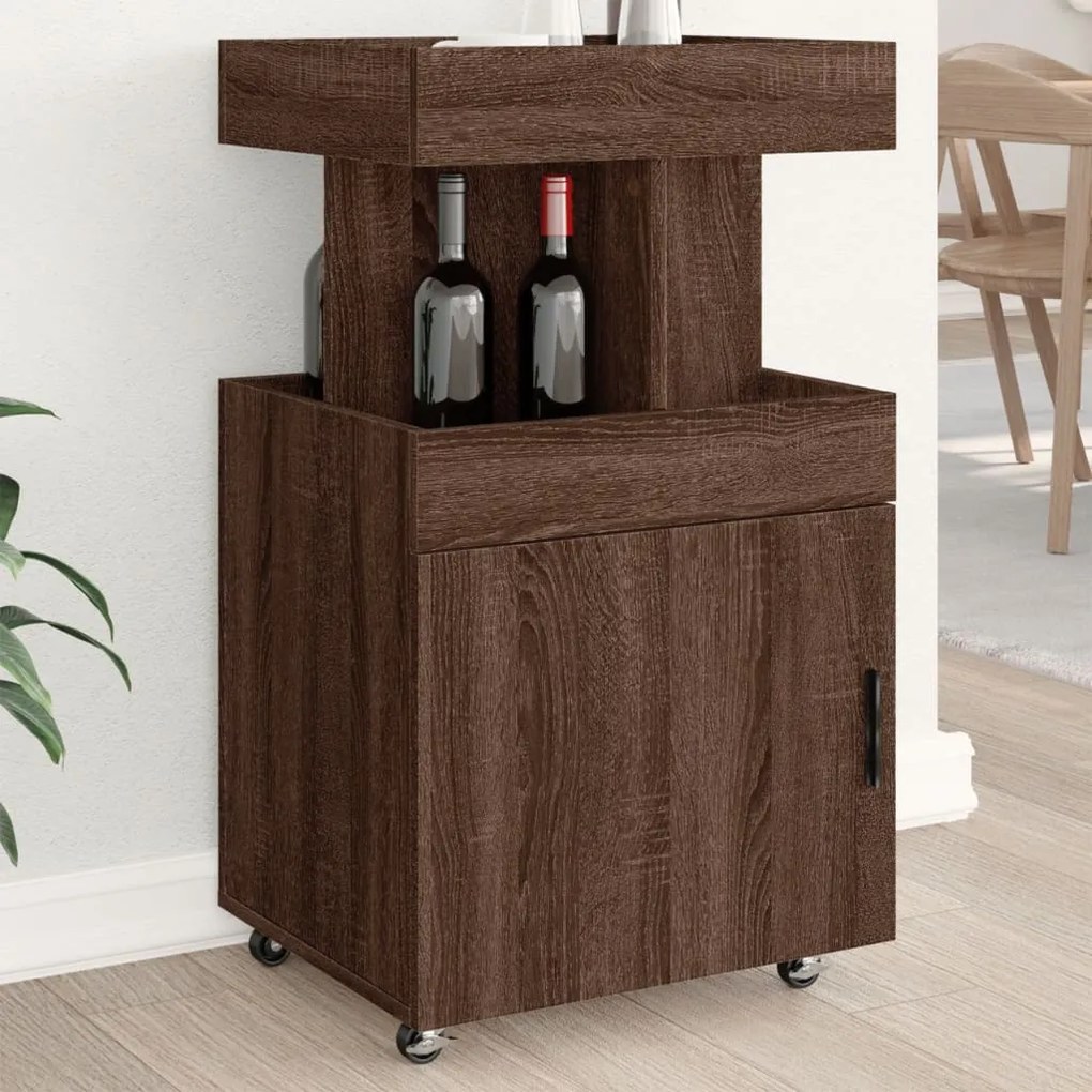 Carrello bar rovere marrone 50x41x89 cm in legno multistrato