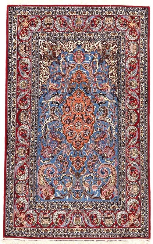 Isfahan Tappeto 180x110 Blu (Iran) Annodato A Mano