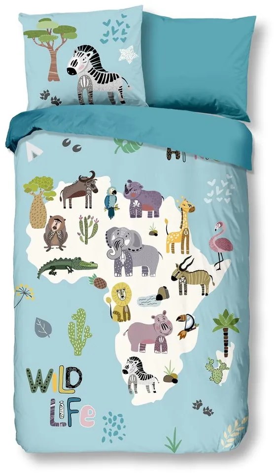 Set copripiumino e federa da bambini blu per letto singolo/per letto esteso 140x220 cm Wild Life – Good Morning