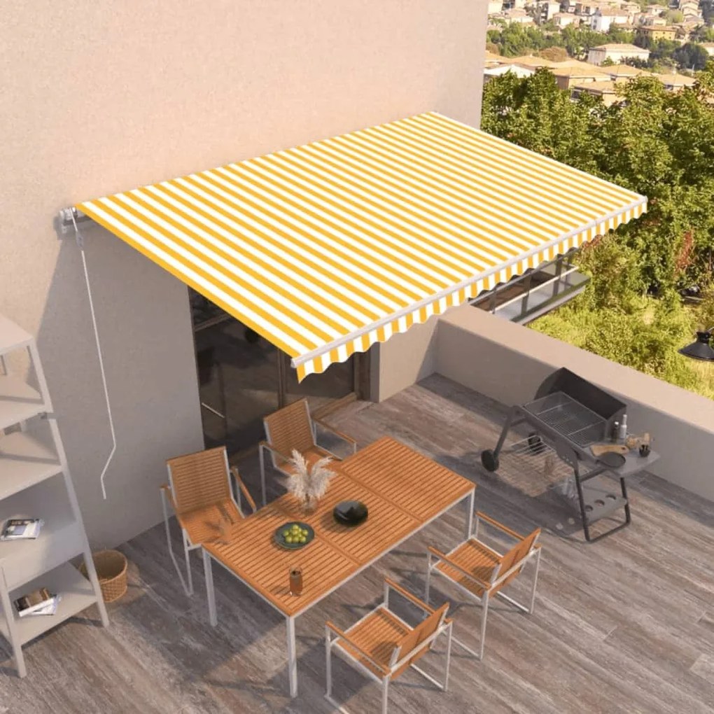 Tenda Da Sole Retrattile Automatica 500x350 Cm Gialla E Bianca /