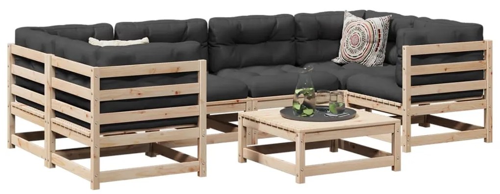 Set divani da giardino 7 pz con cuscini legno massello di pino