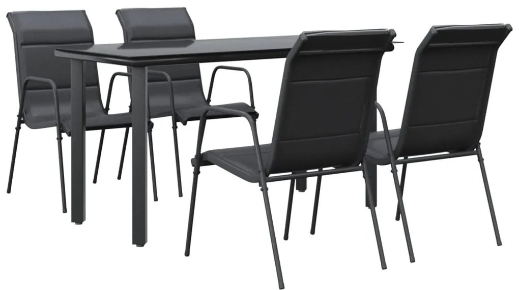 Set da pranzo da giardino 5 pz nero in acciaio e textilene