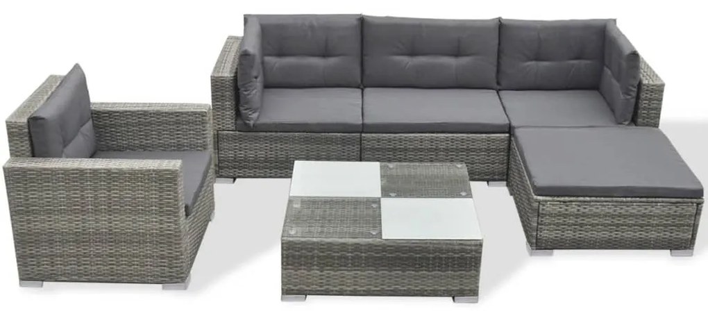 Set Divani da Giardino 6 pz con Cuscini in Polyrattan Grigio