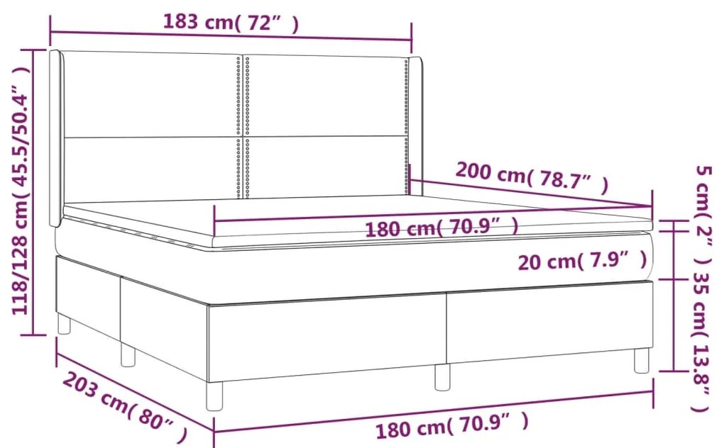 Giroletto Molle Materasso e LED Cappuccino 180x200cm Similpelle