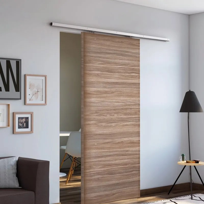 Porta scorrevole reversibile Foret in mdf marrone, L 92.5 x H 211.5 cm, con binario Belem