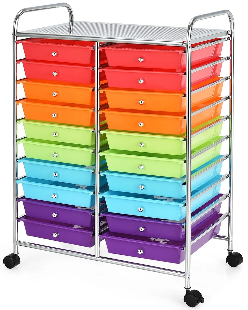 Costway Carrello cassettiera multiuso e leggero con 20 cassetti, Contenitore con ruote per ufficio e casa Colorato