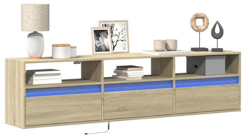 Mobile Tv A Parete Con Led Rovere Sonoma 180x31x45 Cm /