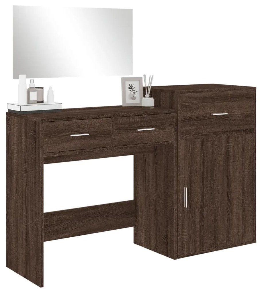 Set da toeletta 3 pz rovere marrone in legno multistrato