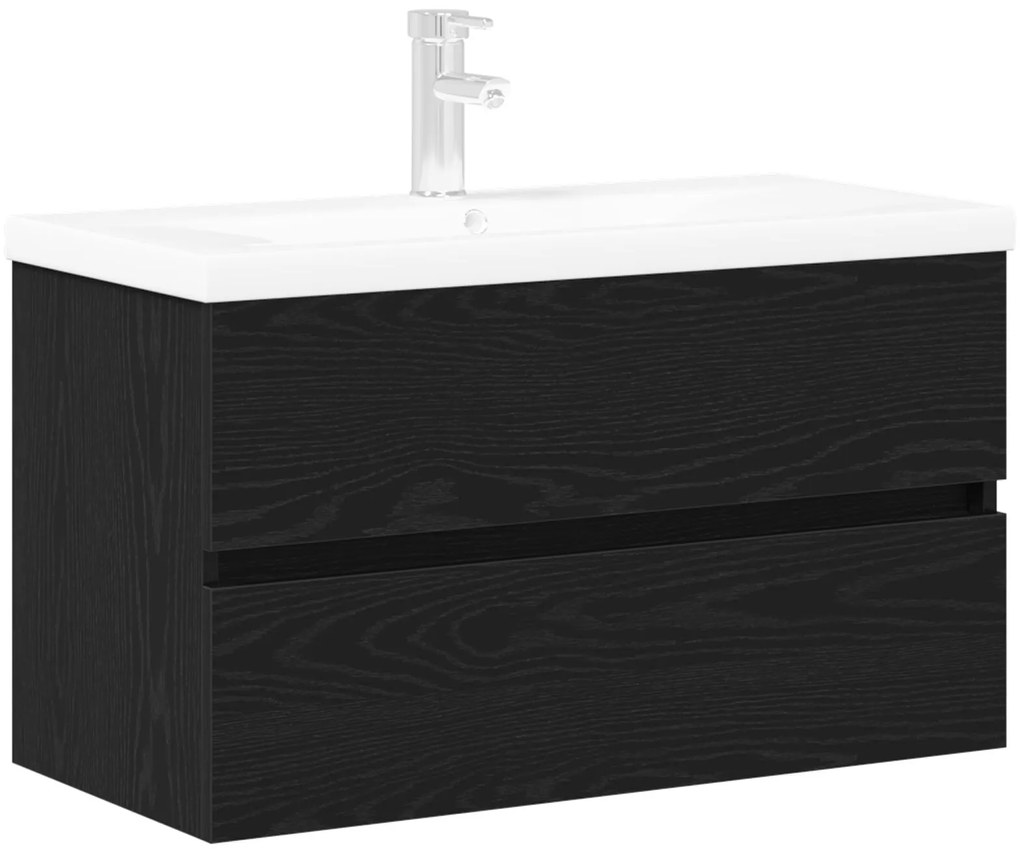 Mobiletto per lavandino con lavabo integrato rovere nero legno ingegnerizzato, mobiletto per lavandino rovere nero 80x38.5x45 cm legno ingegnerizzato